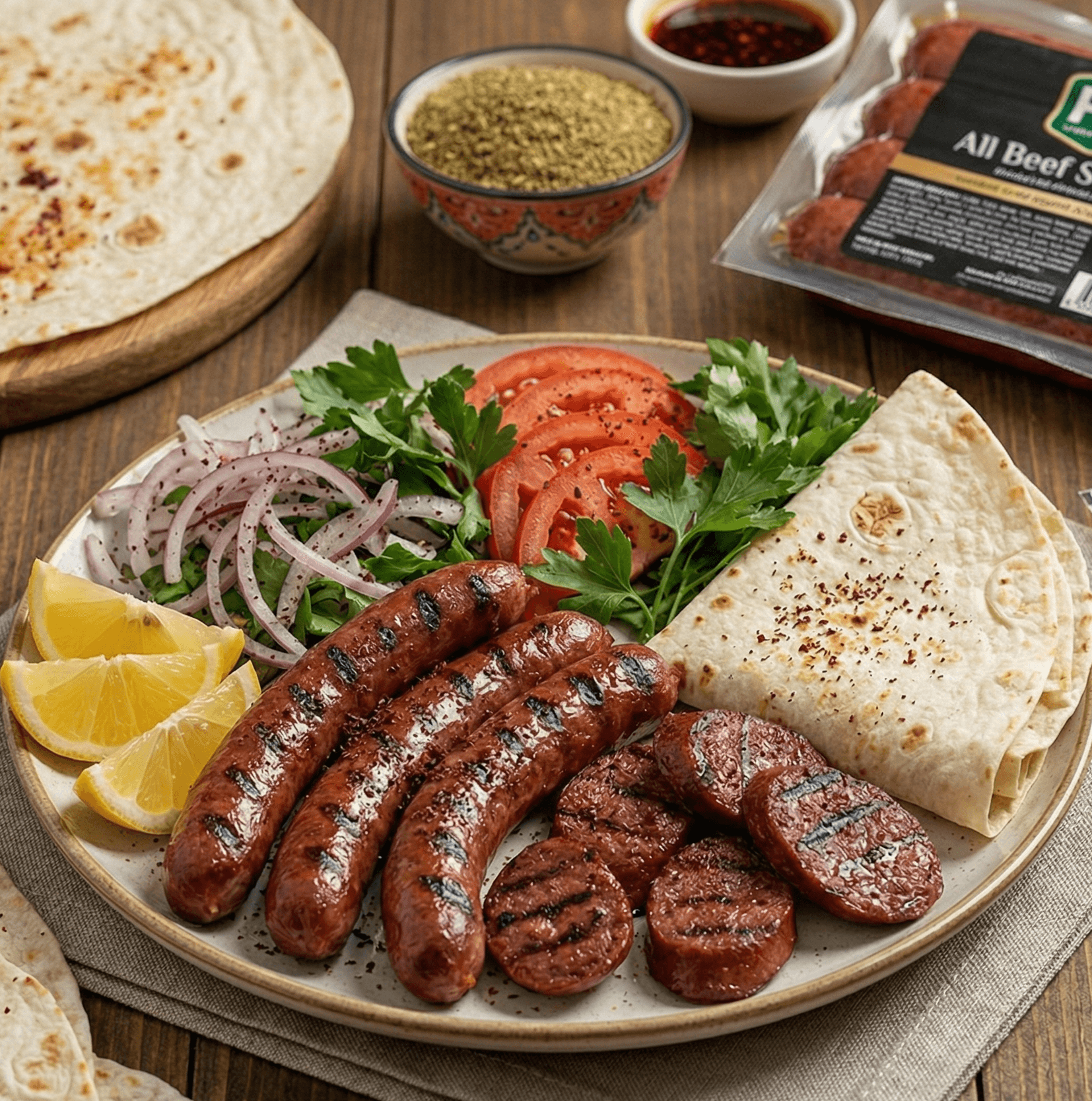 Grilled Beef Sausage Plate